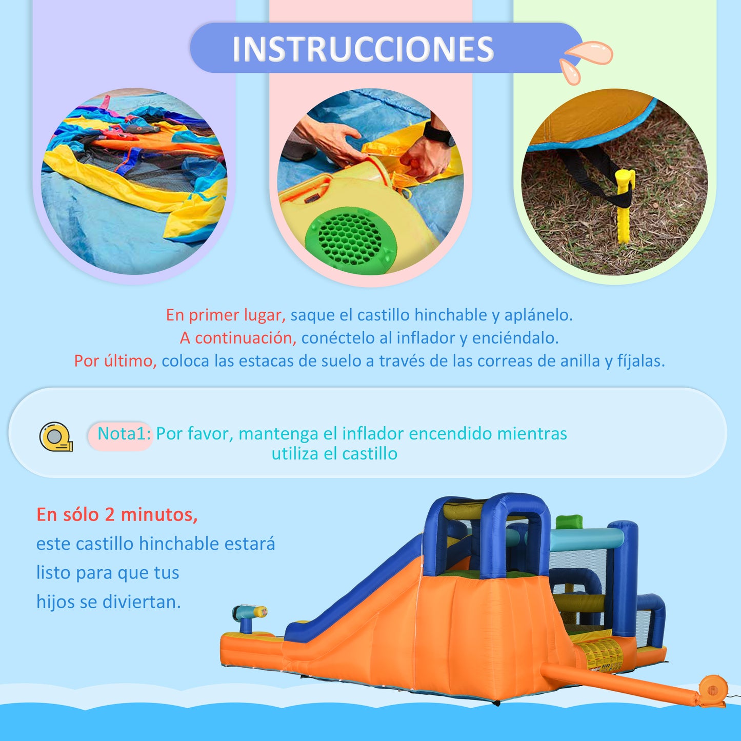 Outsunny Castillo Hinchable Infantil 7 en 1 Castillo Hinchable para Niños Parque Acuático con Tobogán Piscina Muro de Escalada Inflador y Bolsa de Transporte 430x420x200 cm Multicolor