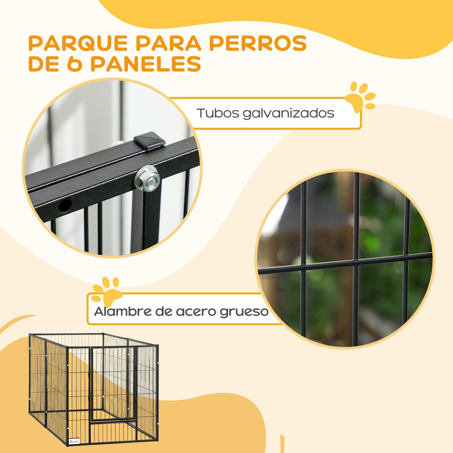 PawHut Parque para Perros de 6 Paneles Ajustable Corralito para Perros Cercado para Perros con Marco de Acero 82,5-150x79x81 cm Negro