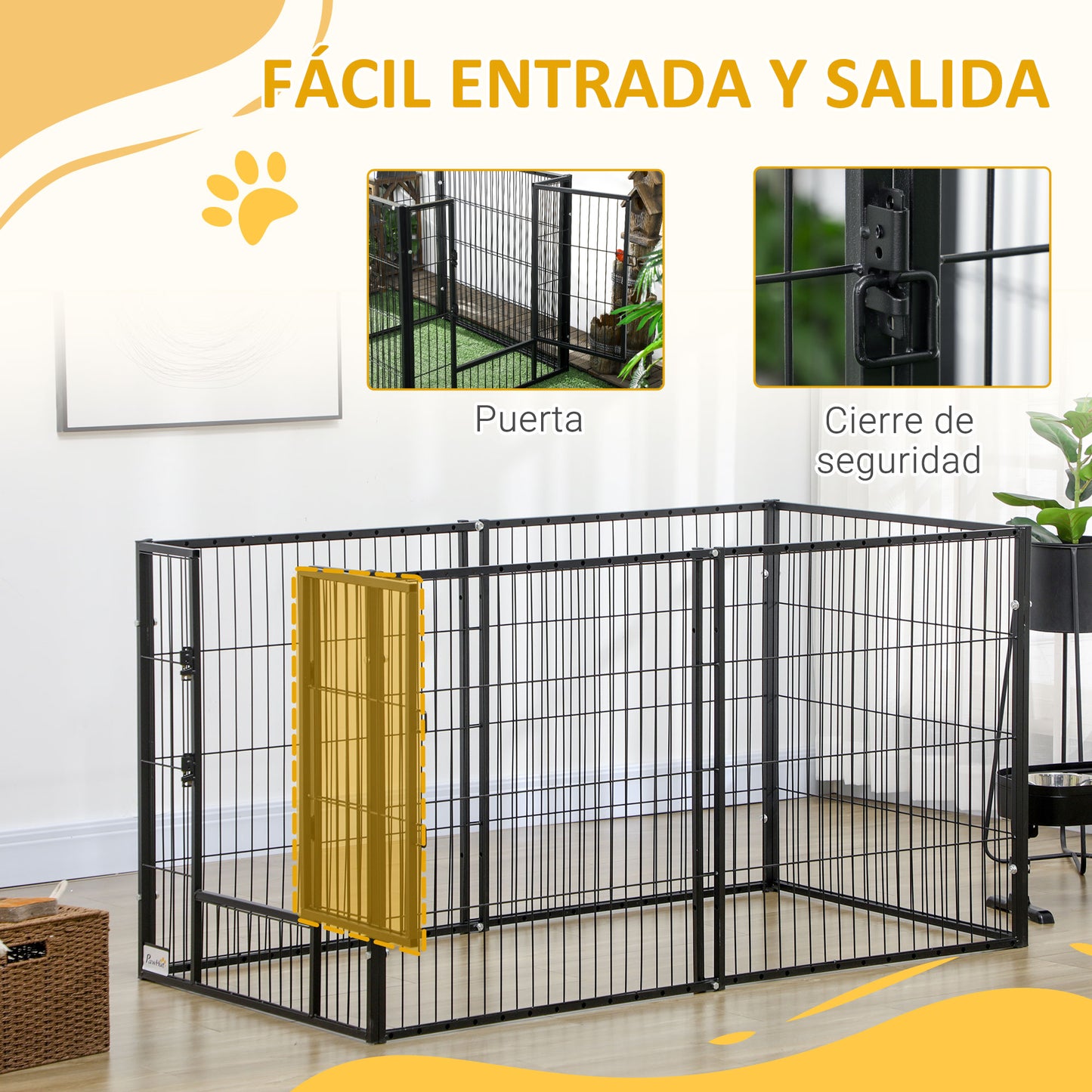 PawHut Parque para Perros de 6 Paneles Ajustable Corralito para Perros Cercado para Perros con Marco de Acero 82,5-150x79x81 cm Negro