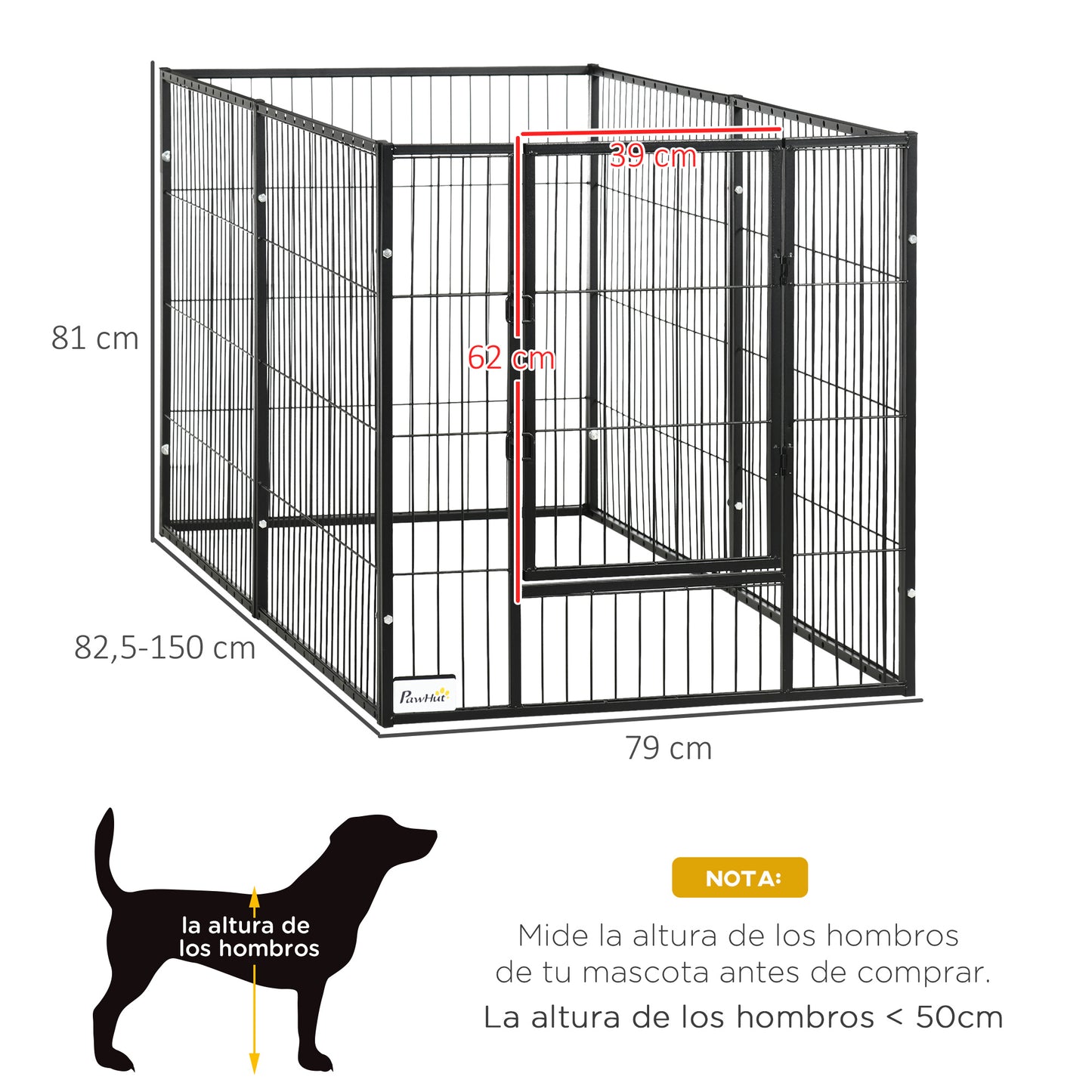 PawHut Parque para Perros de 6 Paneles Ajustable Corralito para Perros Cercado para Perros con Marco de Acero 82,5-150x79x81 cm Negro