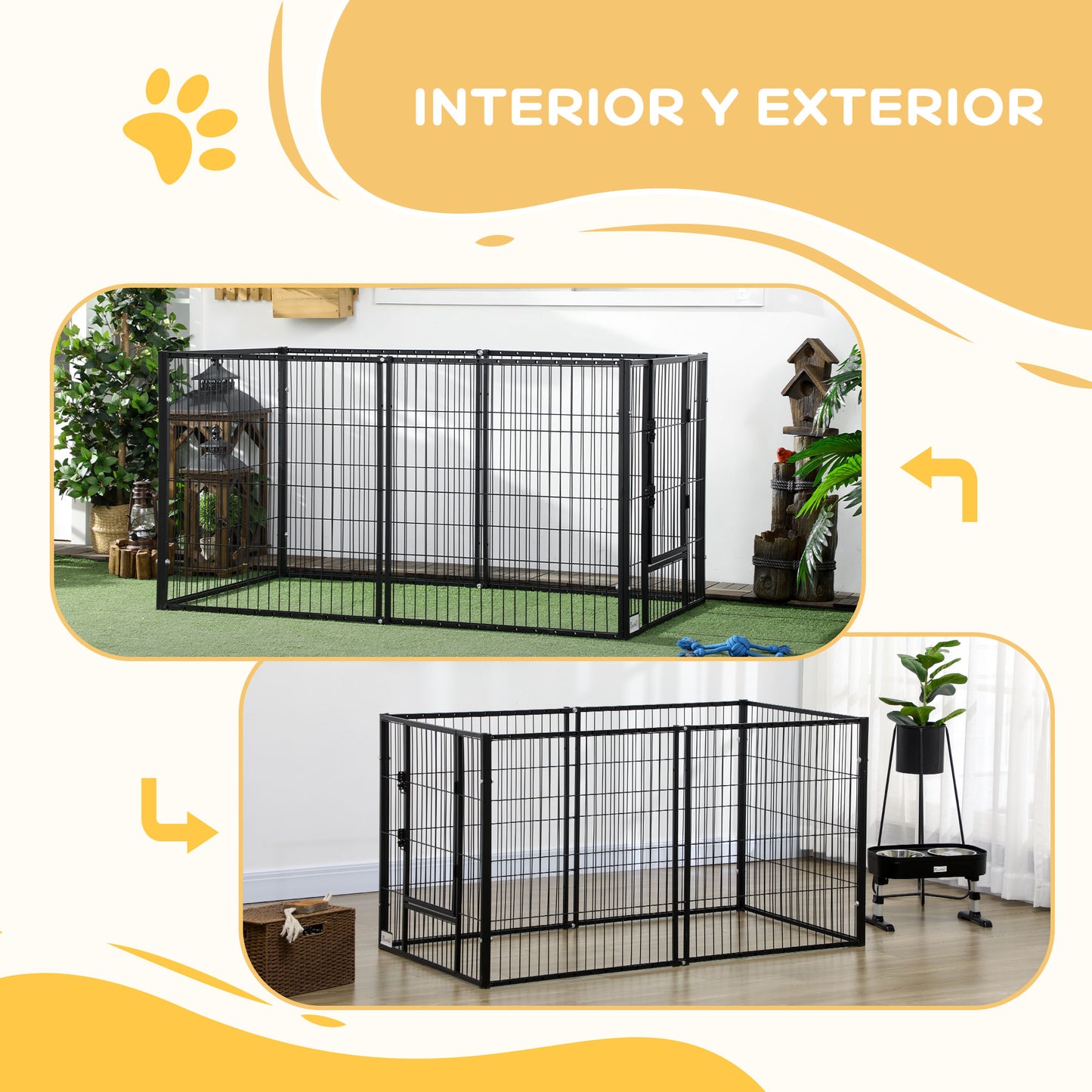 PawHut Parque para Perros de 6 Paneles Ajustable Corralito para Perros Cercado para Perros con Marco de Acero 82,5-150x79x81 cm Negro