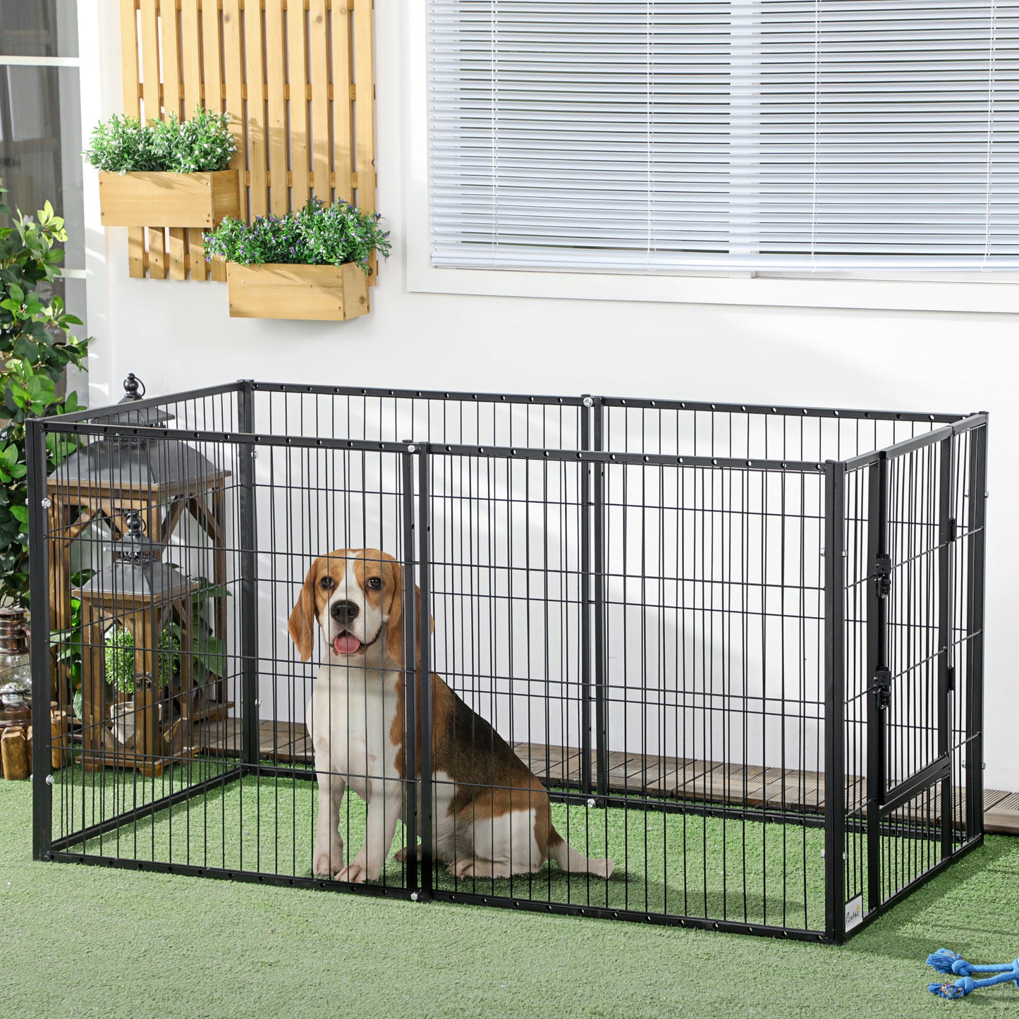 PawHut Parque para Perros de 6 Paneles Ajustable Corralito para Perros Cercado para Perros con Marco de Acero 82,5-150x79x81 cm Negro