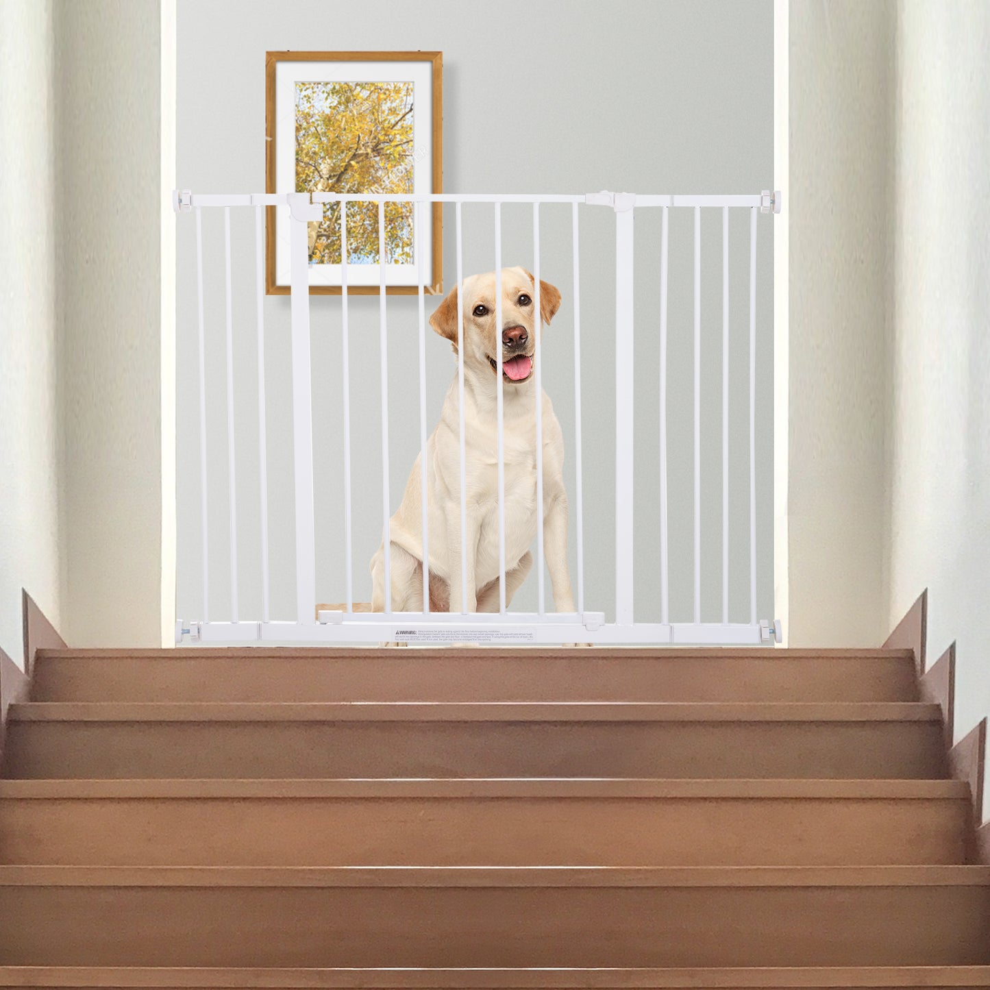 PawHut Barrera de Seguridad Extensible Puertas y Escaleras Metálica para Perros y Bebé Barrera Puertas Mascota 76-107x76 cm Blanco