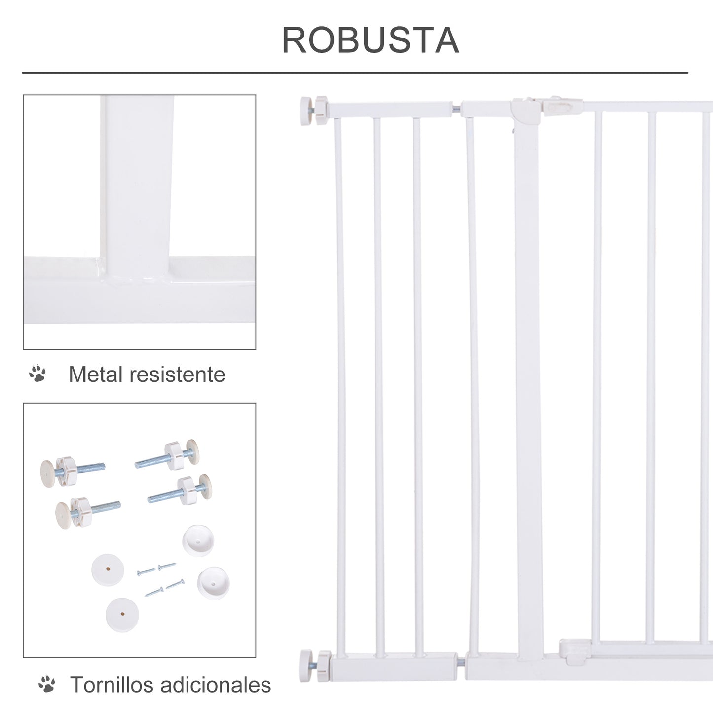 PawHut Barrera de Seguridad Extensible Puertas y Escaleras Metálica para Perros y Bebé Barrera Puertas Mascota 76-107x76 cm Blanco