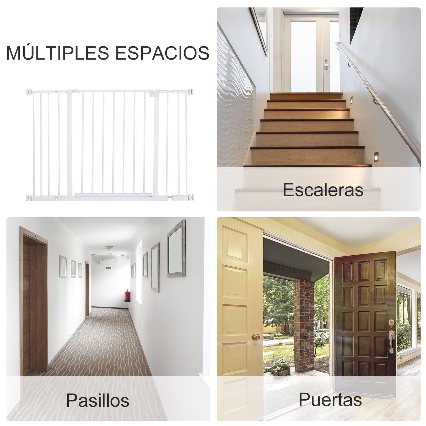 PawHut Barrera de Seguridad Extensible Puertas y Escaleras Metálica para Perros y Bebé Barrera Puertas Mascota 76-107x76 cm Blanco