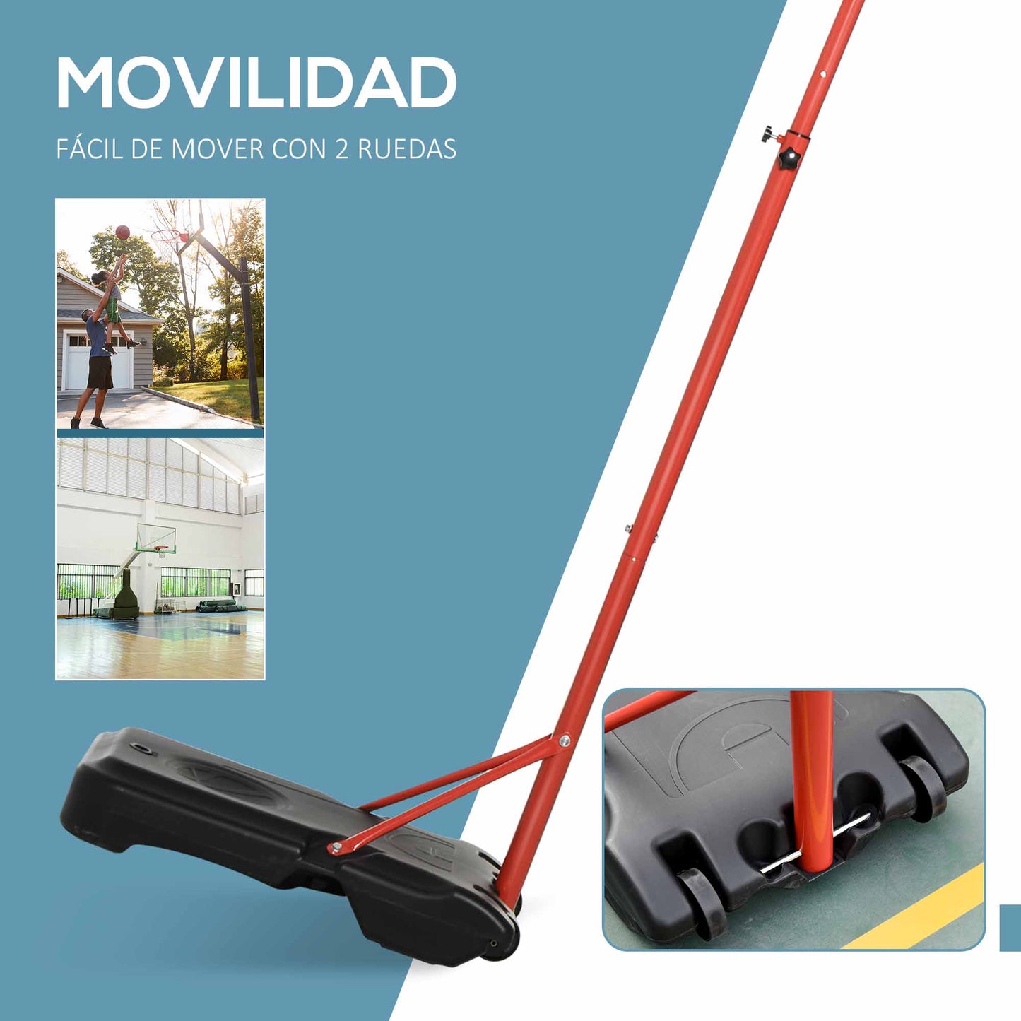 HOMCOM Canasta de Baloncesto con Altura Ajustable 194-249 cm Aro de Baloncesto Portátil con Ruedas y Base Rellenable para Adolescentes y Adultos Negro