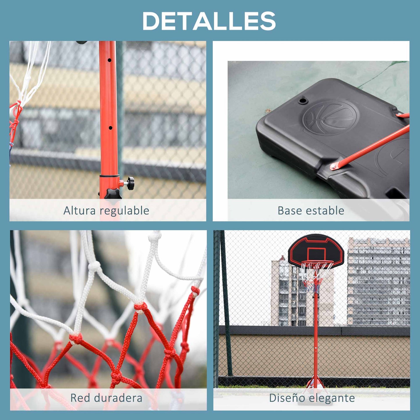 HOMCOM Canasta de Baloncesto con Altura Ajustable 194-249 cm Aro de Baloncesto Portátil con Ruedas y Base Rellenable para Adolescentes y Adultos Negro