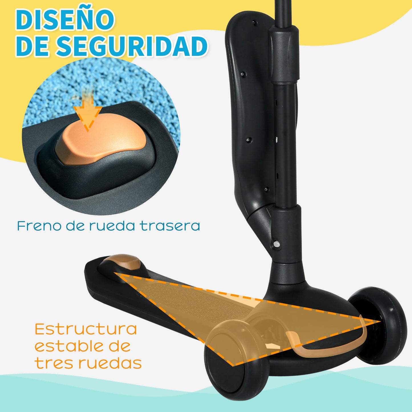 AIYAPLAY Patinete para Niños 2 en 1 Patinete Infantil Asiento Plegable con Altura Ajustable 3 Ruedas Brillantes para +18 Meses Carga 50 kg 58x31x64-79 cm Negro