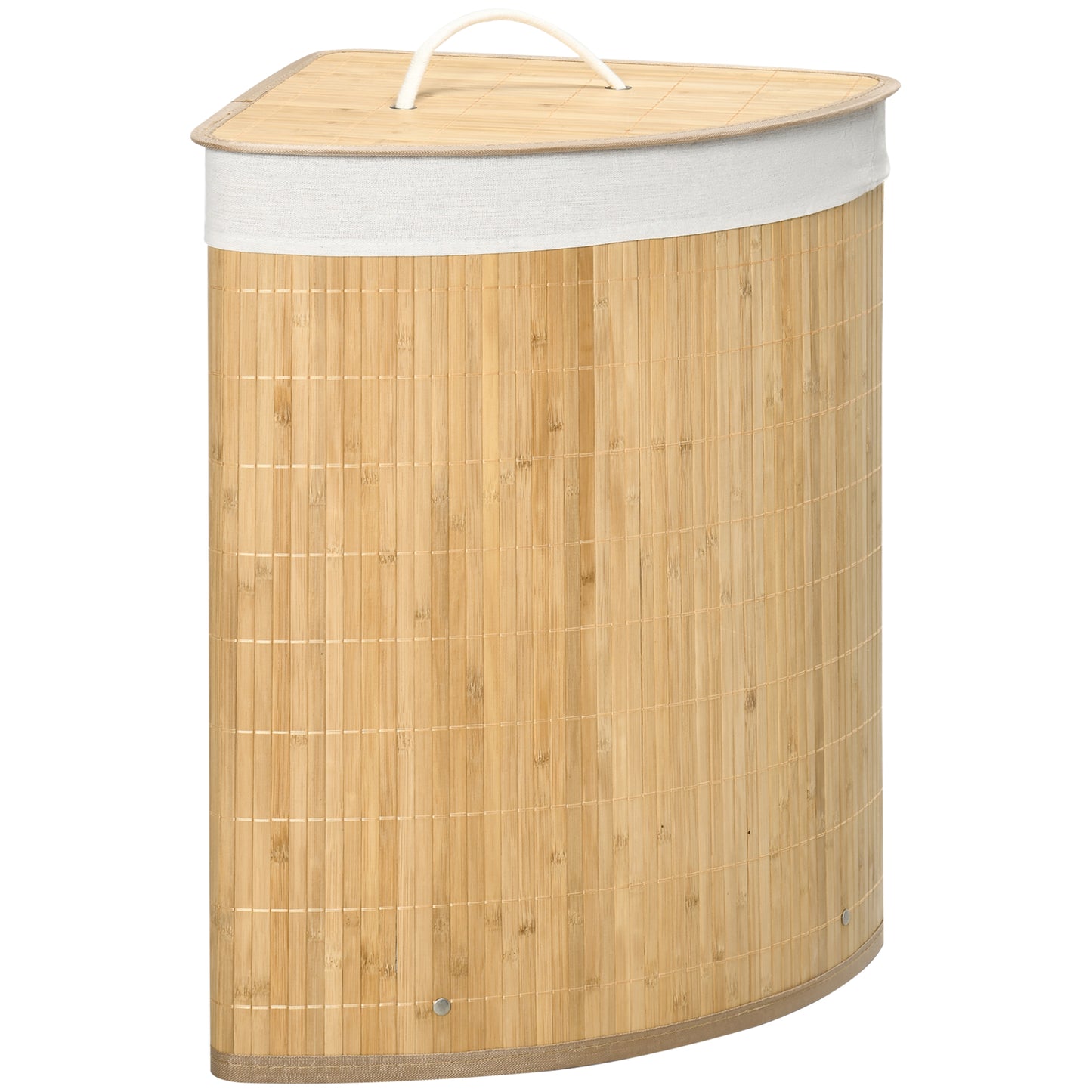 HOMCOM Cesto para Ropa Sucia de Bambú Capacidad de 55L Cesta para la Colada en Forma de Abanico con Tapa y Bolsa Extraíble 38x38x57 cm Natural