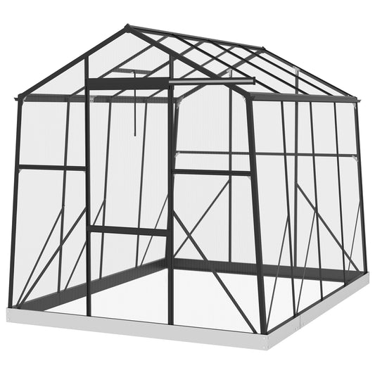 Outsunny Invernadero de Jardín Policarbonato 2x2,5x2 m Invernadero de Huerto Vivero Casero con Marco de Aleación de Aluminio Ventana Regulable en 5 Niveles y Base para Cultivo Transparente y Negro