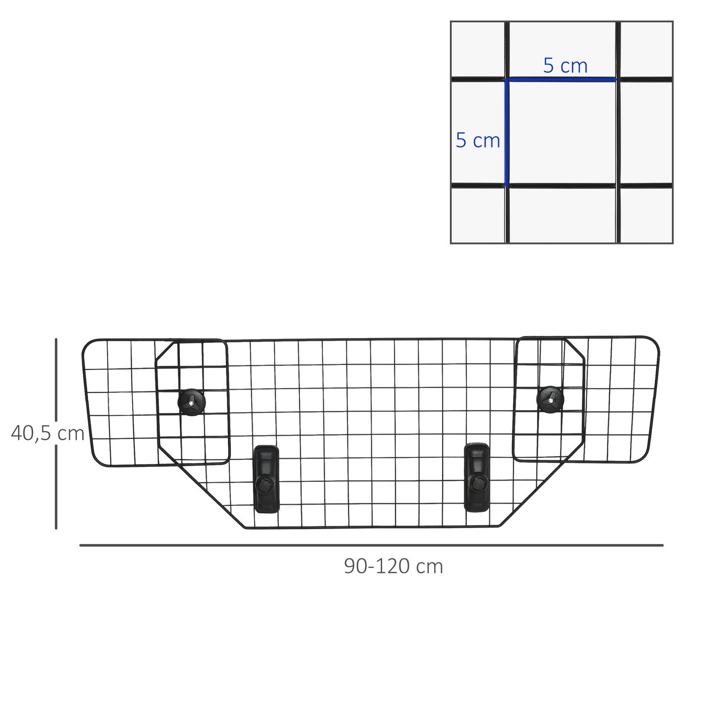 PawHut Rejilla de Seguridad de Coche para Perros Extensible Barrera Protectora Metálica de Vehículo Universal para Maletero Equipaje Automóvil 90-120x40,5 cm Negro