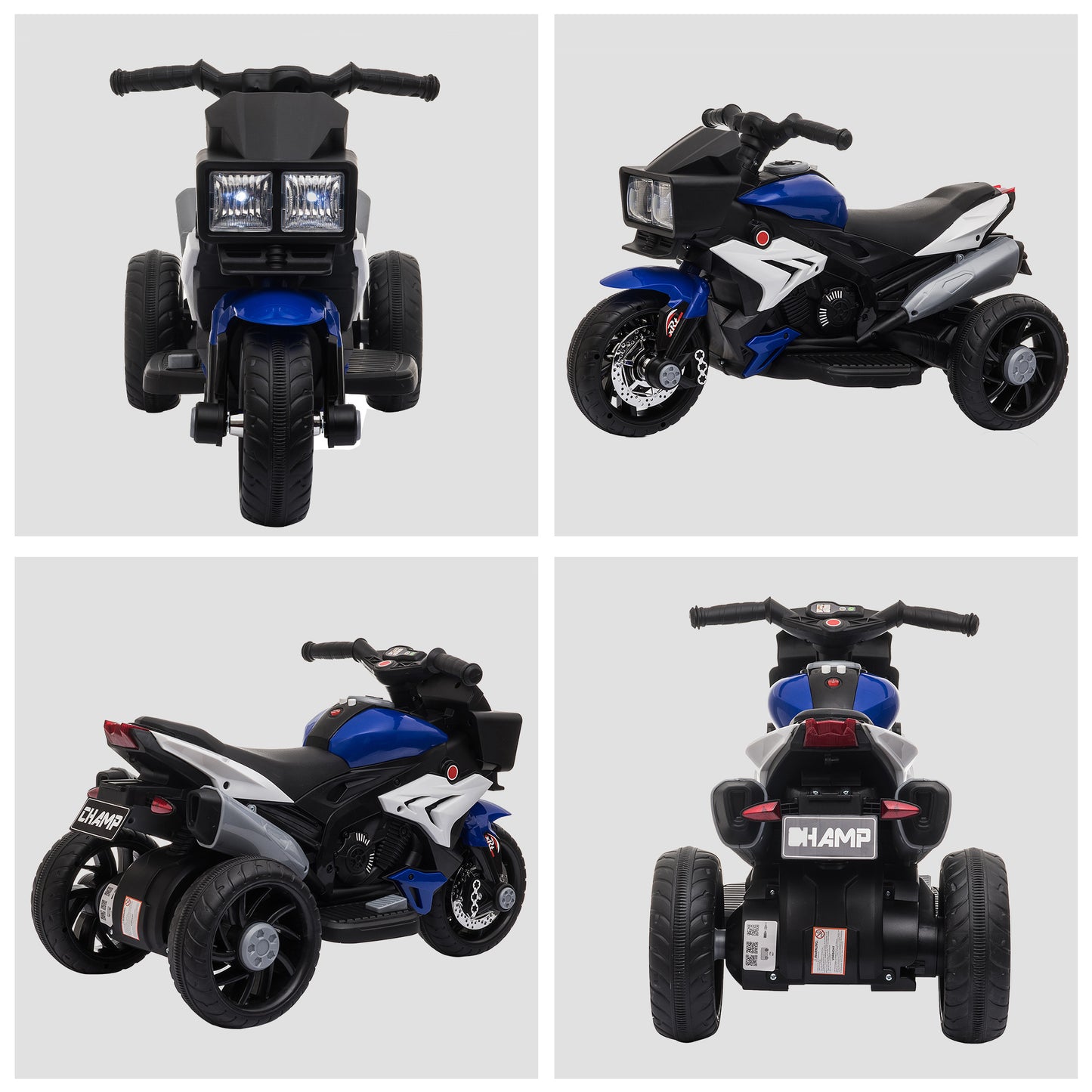 HOMCOM Moto Eléctrica para Niños de +3 Años Moto de Batería 6V con Luces Música Bocina Neumáticos Anchos Moto para Niños con Velocidad 3 km/h Azul y Negro