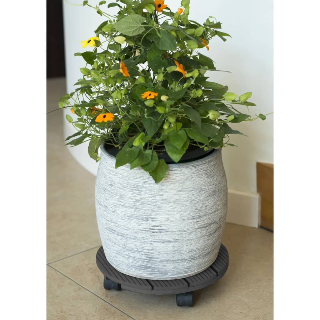 Nature Soporte con ruedas para plantas redondo madera gris Ø30 cm