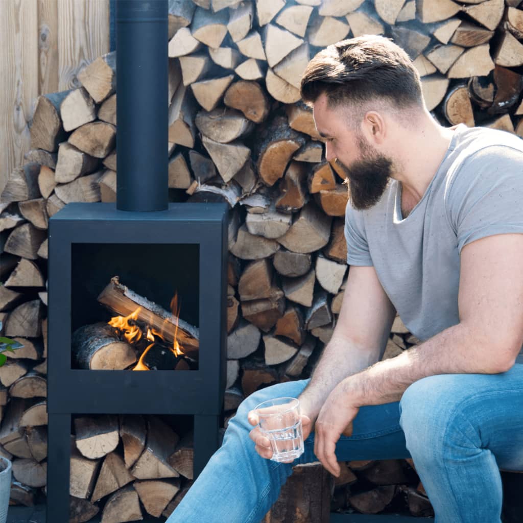 Esschert Design Chimenea exterior con sitio para leña negro FF410