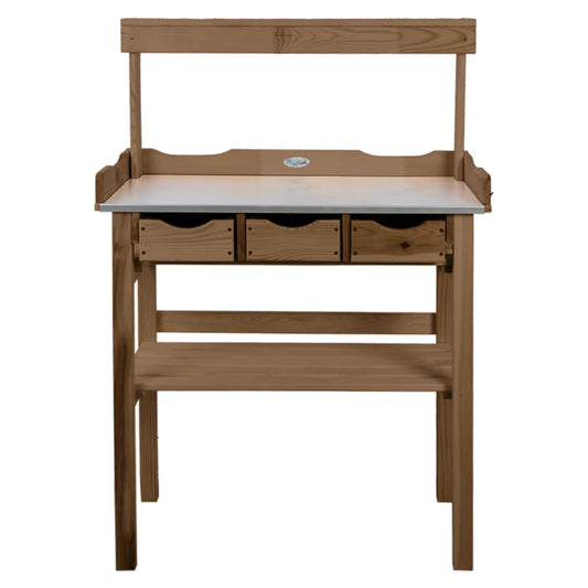 Esschert Design Mesa para macetas con cajón y rejilla marrón
