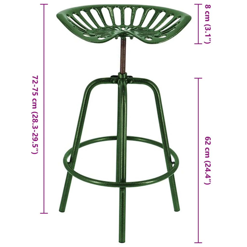 Esschert Design Taburete con forma de asiento de tractor verde