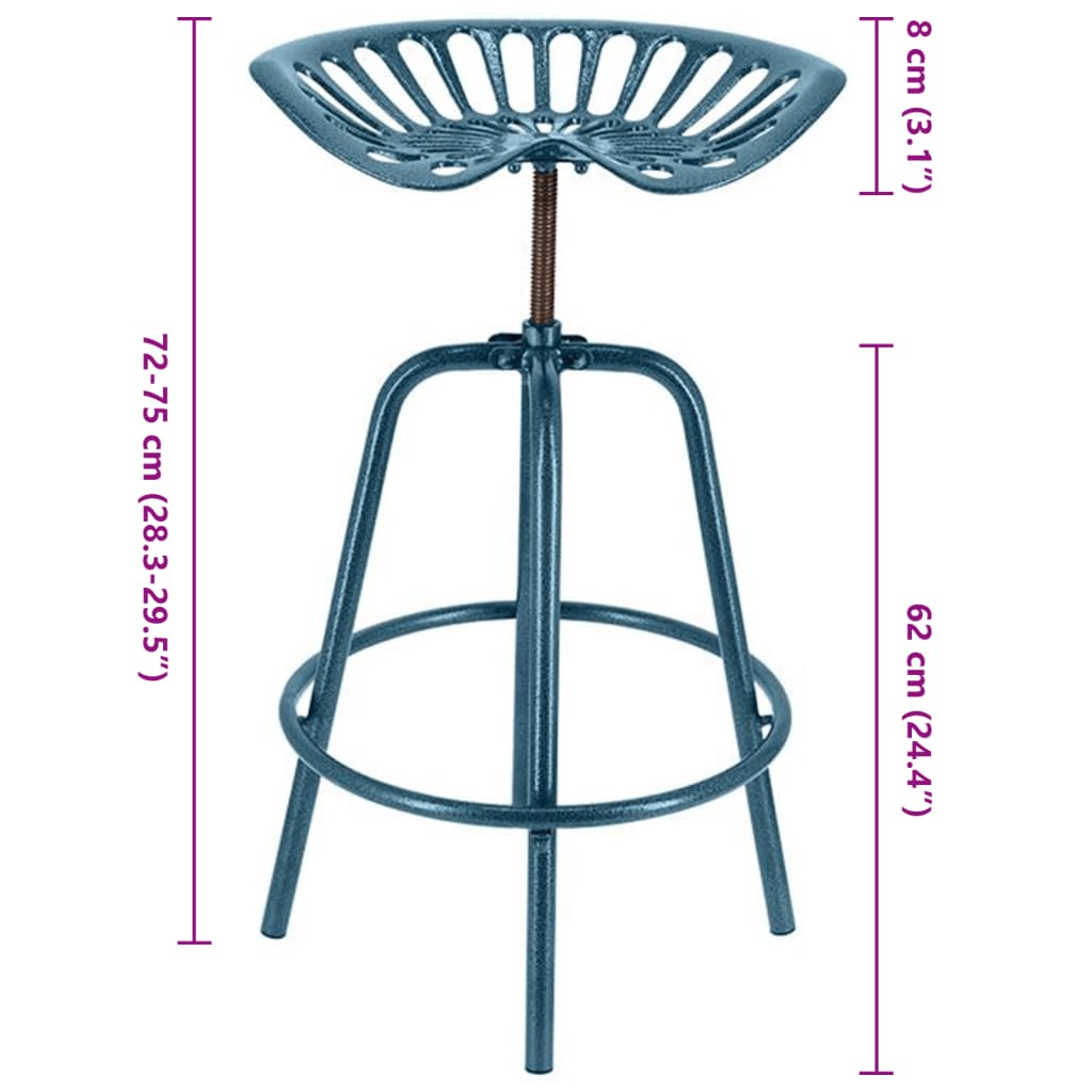 Esschert Design Taburete con forma de asiento de tractor azul