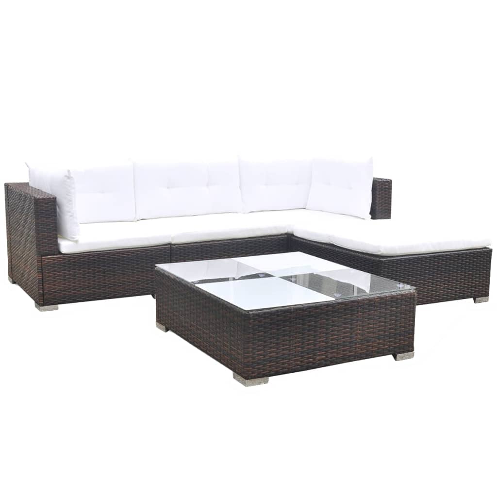 vidaXL Set muebles de jardín 5 piezas y cojines ratán sintético marrón