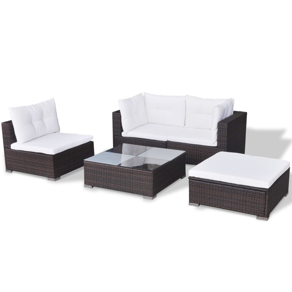 vidaXL Set muebles de jardín 5 piezas y cojines ratán sintético marrón