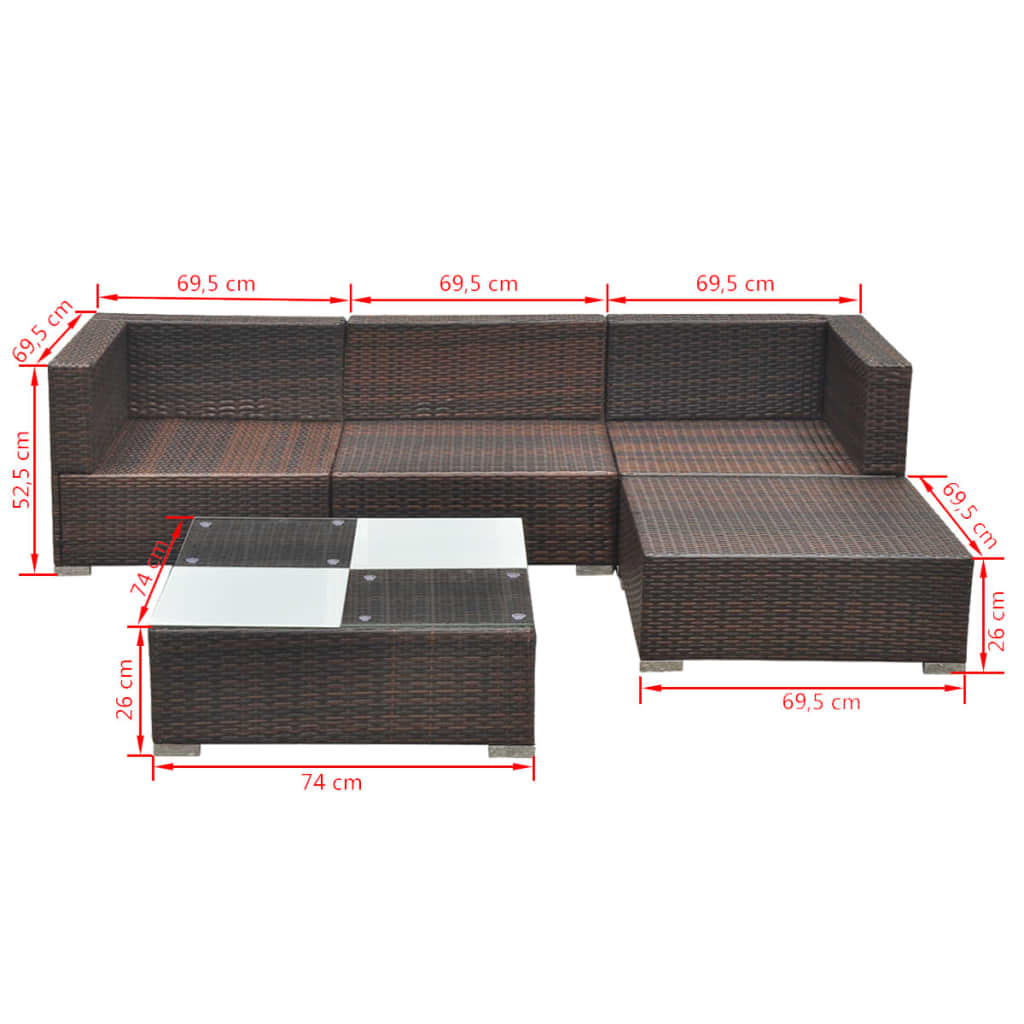 vidaXL Set muebles de jardín 5 piezas y cojines ratán sintético marrón