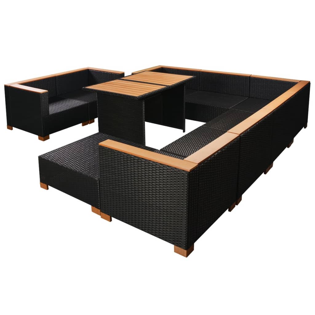 vidaXL Set muebles de jardín 10 piezas y cojines ratán sintético negro