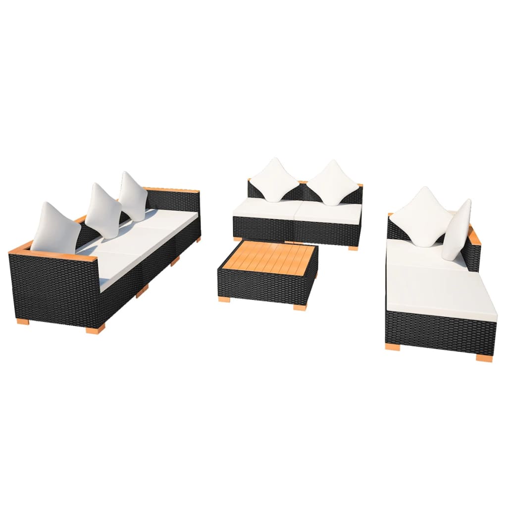 vidaXL Set muebles de jardín 8 piezas y cojines ratán sintético negro