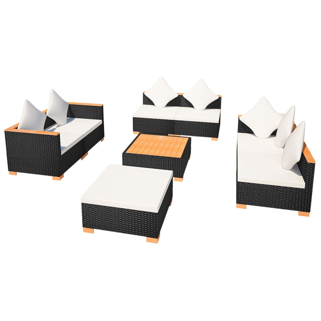 vidaXL Set muebles de jardín 8 piezas y cojines ratán sintético negro