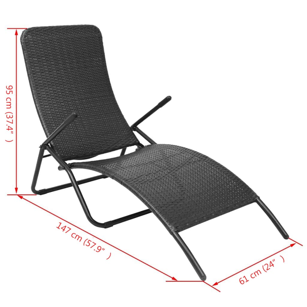 vidaXL Tumbona plegable de ratán sintético negra