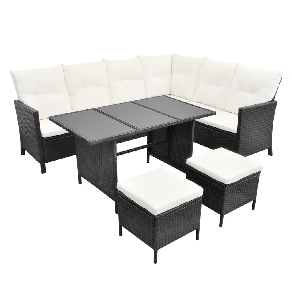 vidaXL Set de muebles de jardín 4 pzas y cojines ratán sintético negro