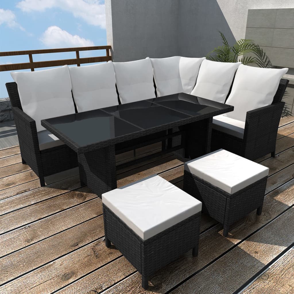 vidaXL Set de muebles de jardín 4 pzas y cojines ratán sintético negro