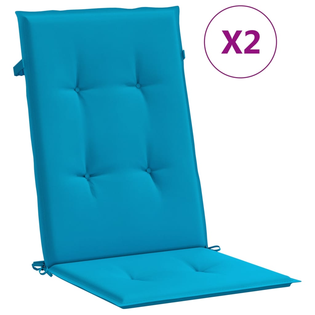 vidaXL Cojín silla de jardín respaldo alto 2 uds tela azul 120x50x3 cm