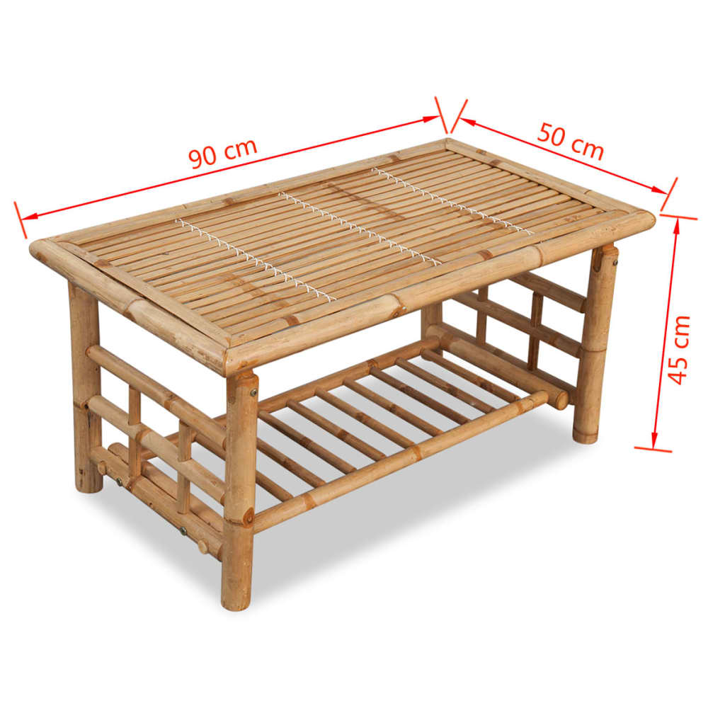 vidaXL Mesa de centro de bambú 90x50x45 cm