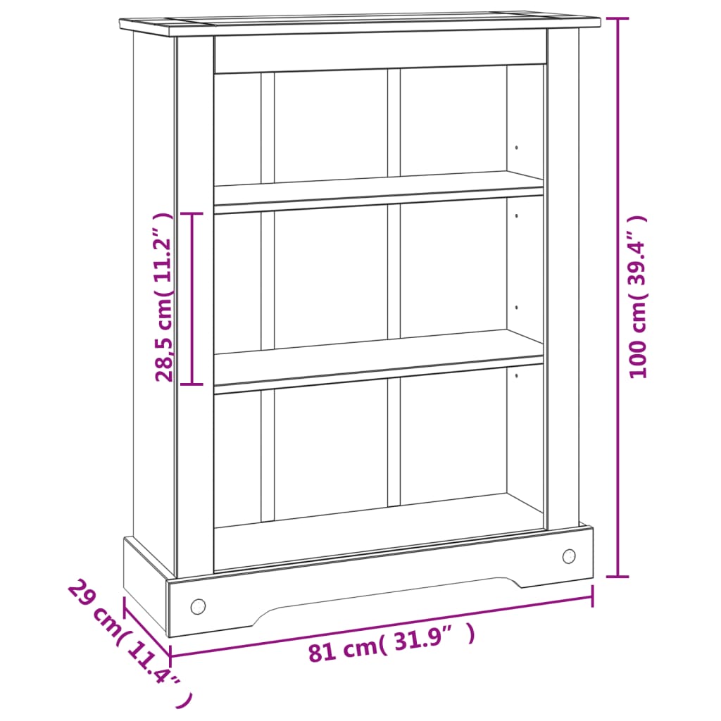 vidaXL Estantería 3 niveles Corona Range de pino mexicano 81x29x100 cm