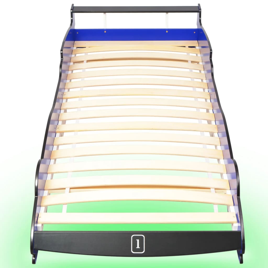 vidaXL Cama infantil con forma de coche carreras y LED 90x200 cm azul