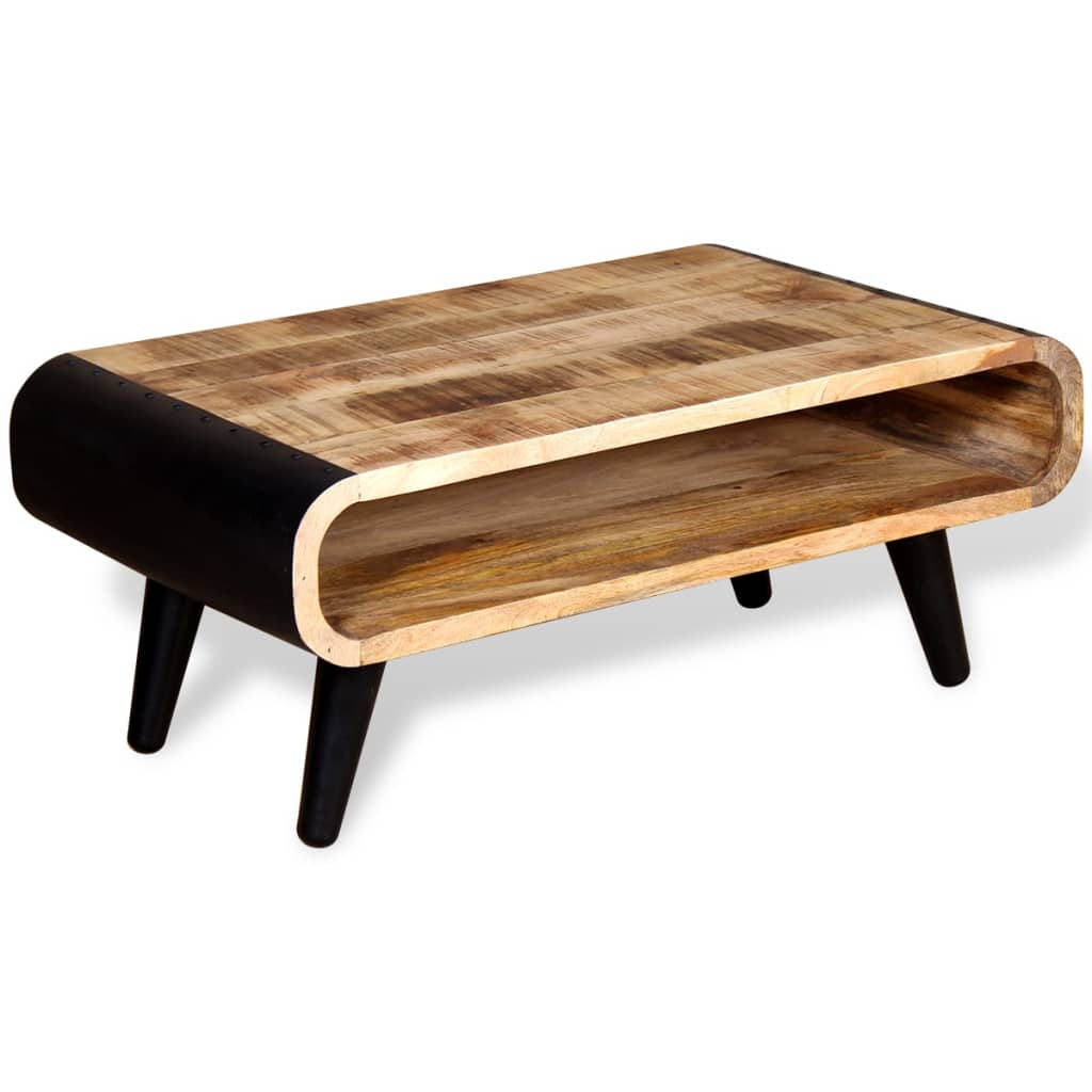 vidaXL Mesa de centro de madera de mango rugosa 90x55x39 cm