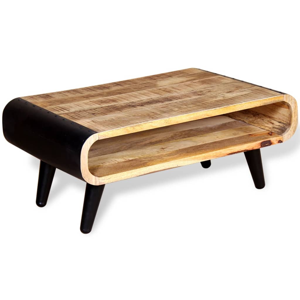 vidaXL Mesa de centro de madera de mango rugosa 90x55x39 cm