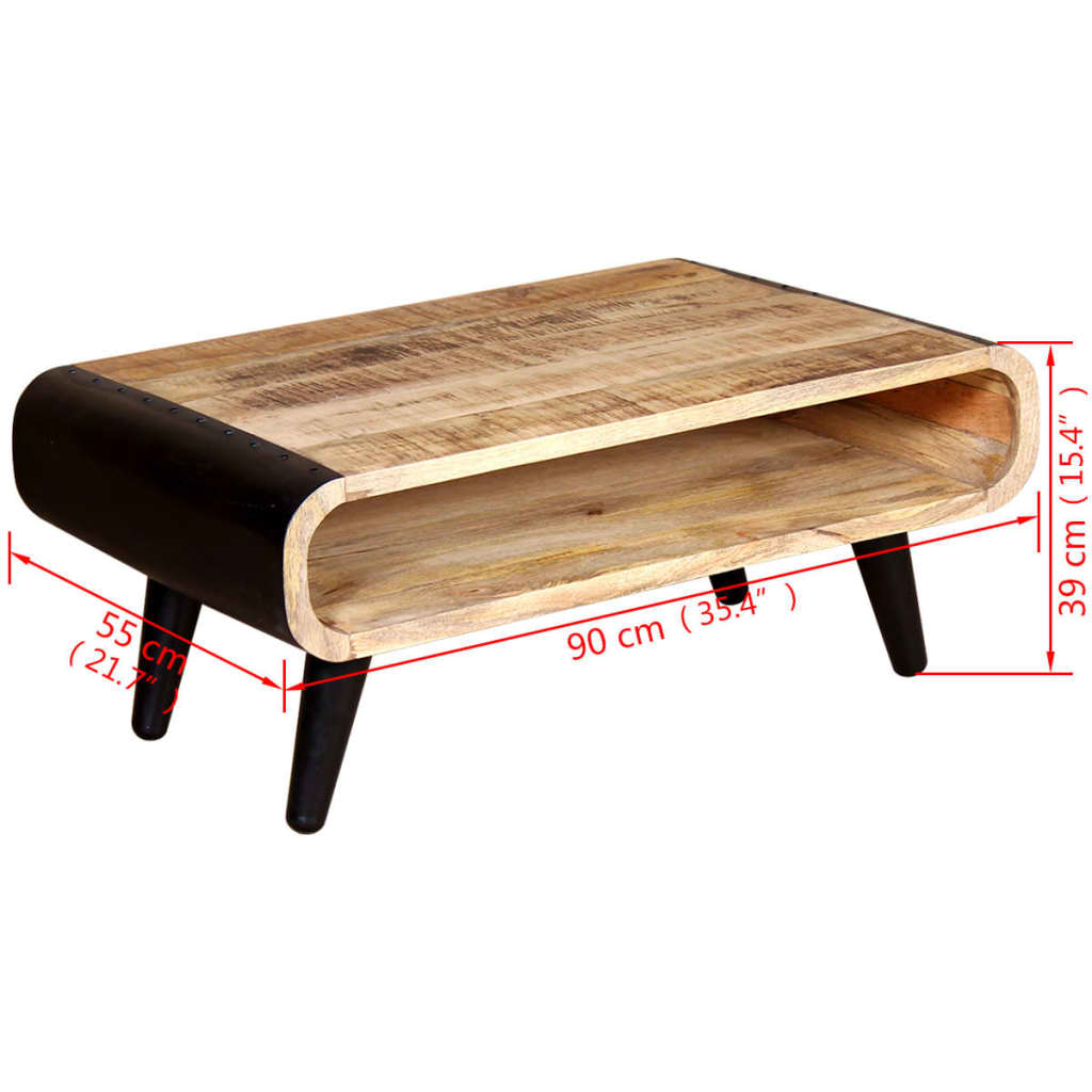 vidaXL Mesa de centro de madera de mango rugosa 90x55x39 cm