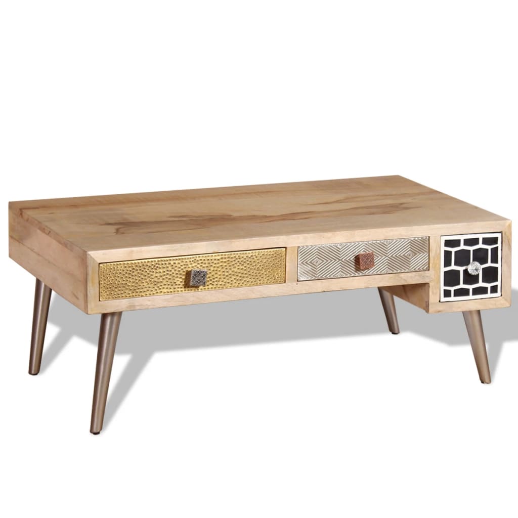 vidaXL Mesa de centro con cajones madera maciza de mango 105x55x41 cm