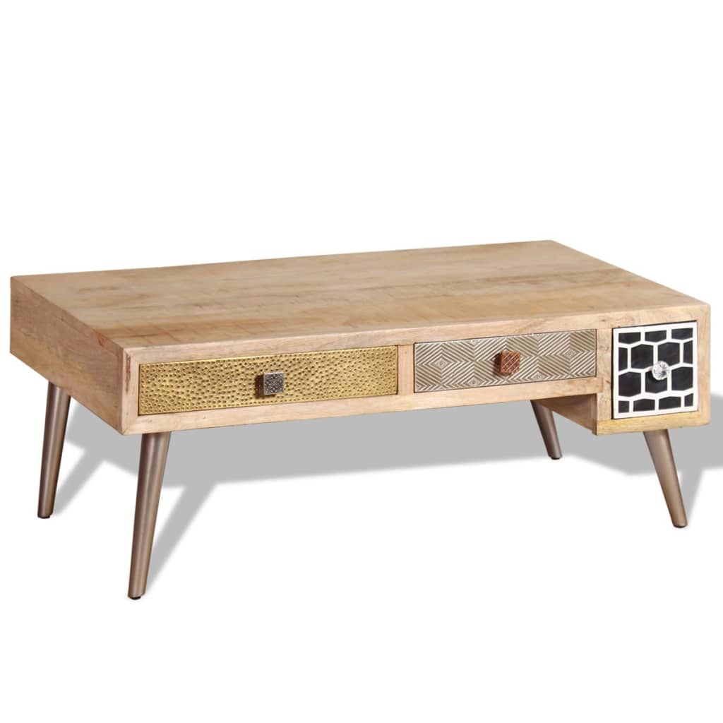 vidaXL Mesa de centro con cajones madera maciza de mango 105x55x41 cm