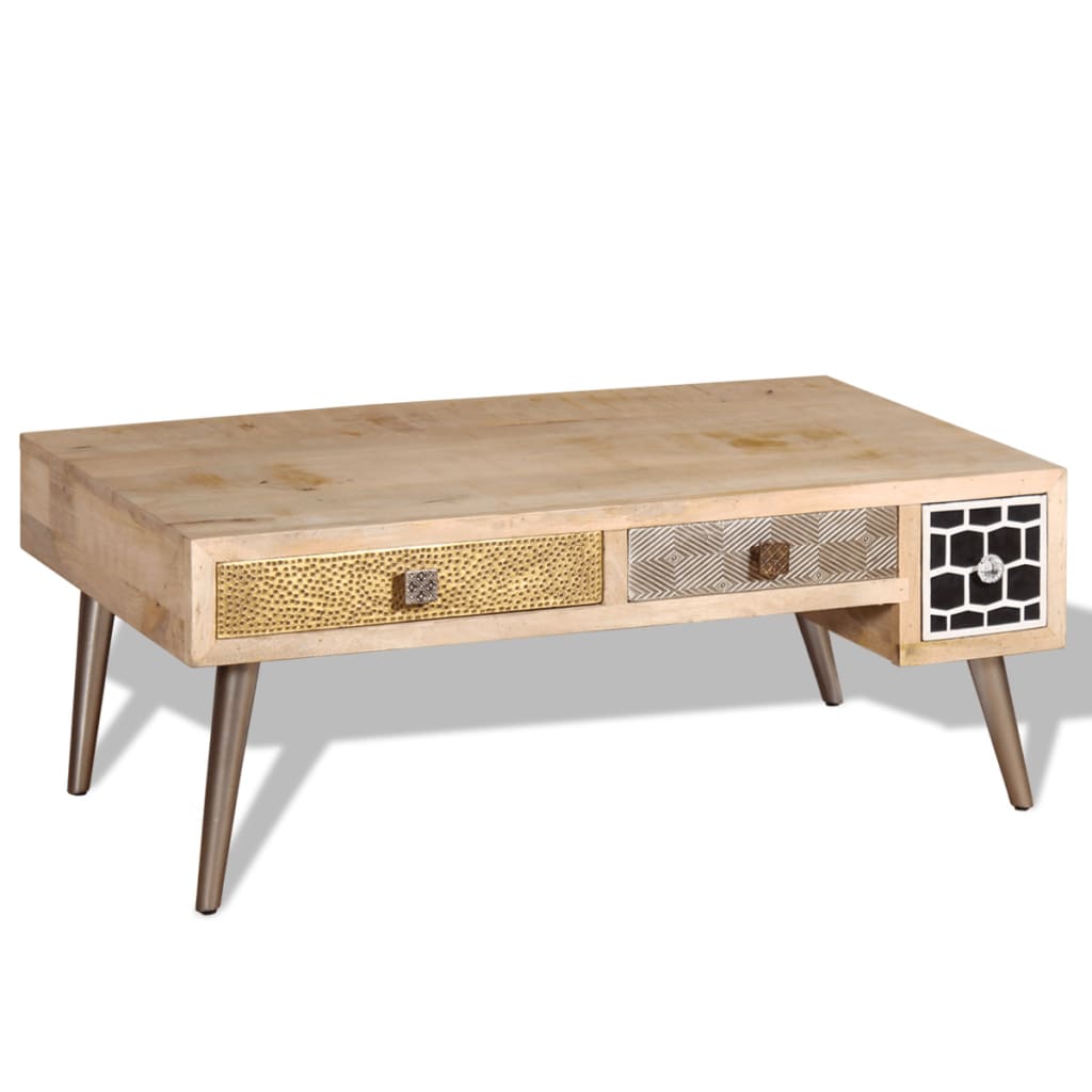 vidaXL Mesa de centro con cajones madera maciza de mango 105x55x41 cm