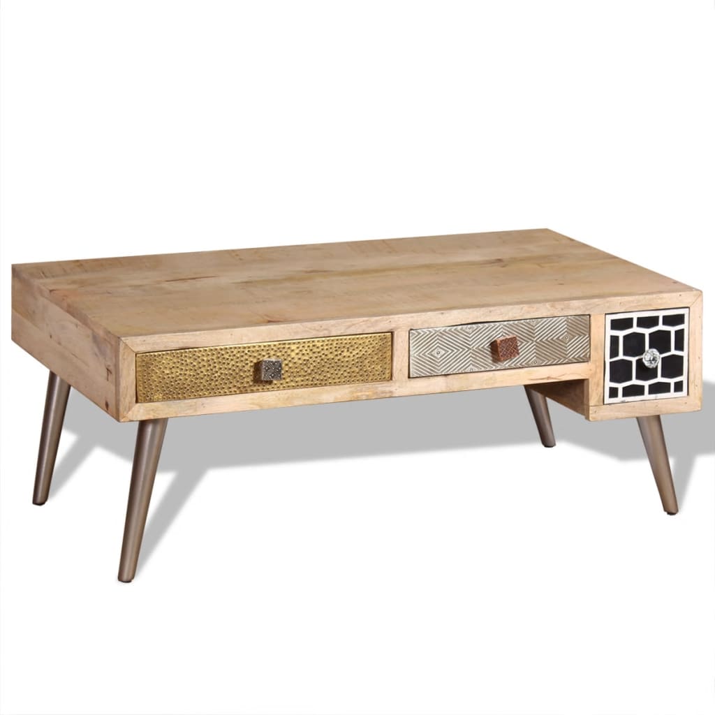 vidaXL Mesa de centro con cajones madera maciza de mango 105x55x41 cm