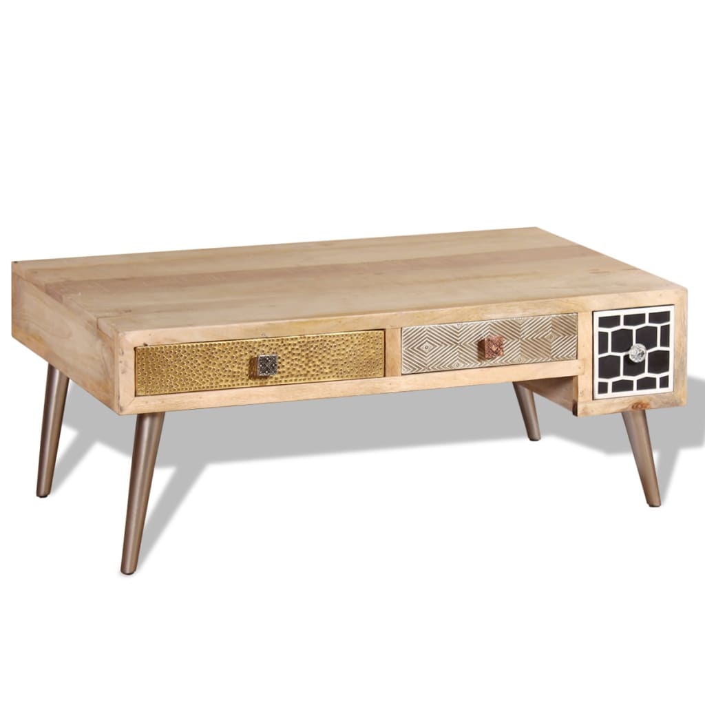 vidaXL Mesa de centro con cajones madera maciza de mango 105x55x41 cm