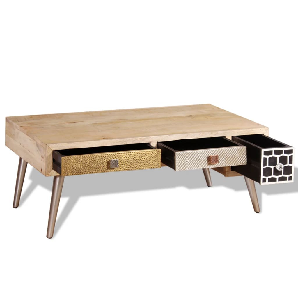 vidaXL Mesa de centro con cajones madera maciza de mango 105x55x41 cm