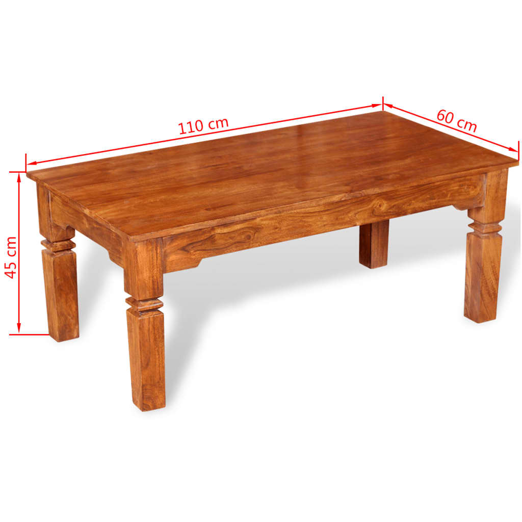 vidaXL Mesa de centro de madera maciza 110x60x45 cm