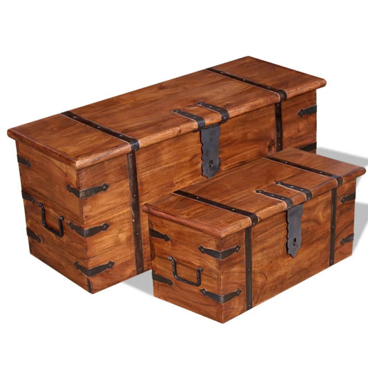 vidaXL Set de baúles de almacenamiento de madera maciza 2 piezas