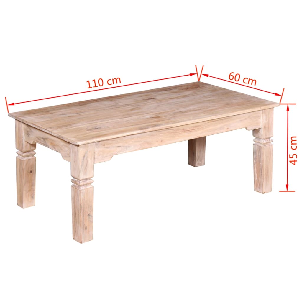 vidaXL Mesa de centro de madera de acacia 110x60x45 cm