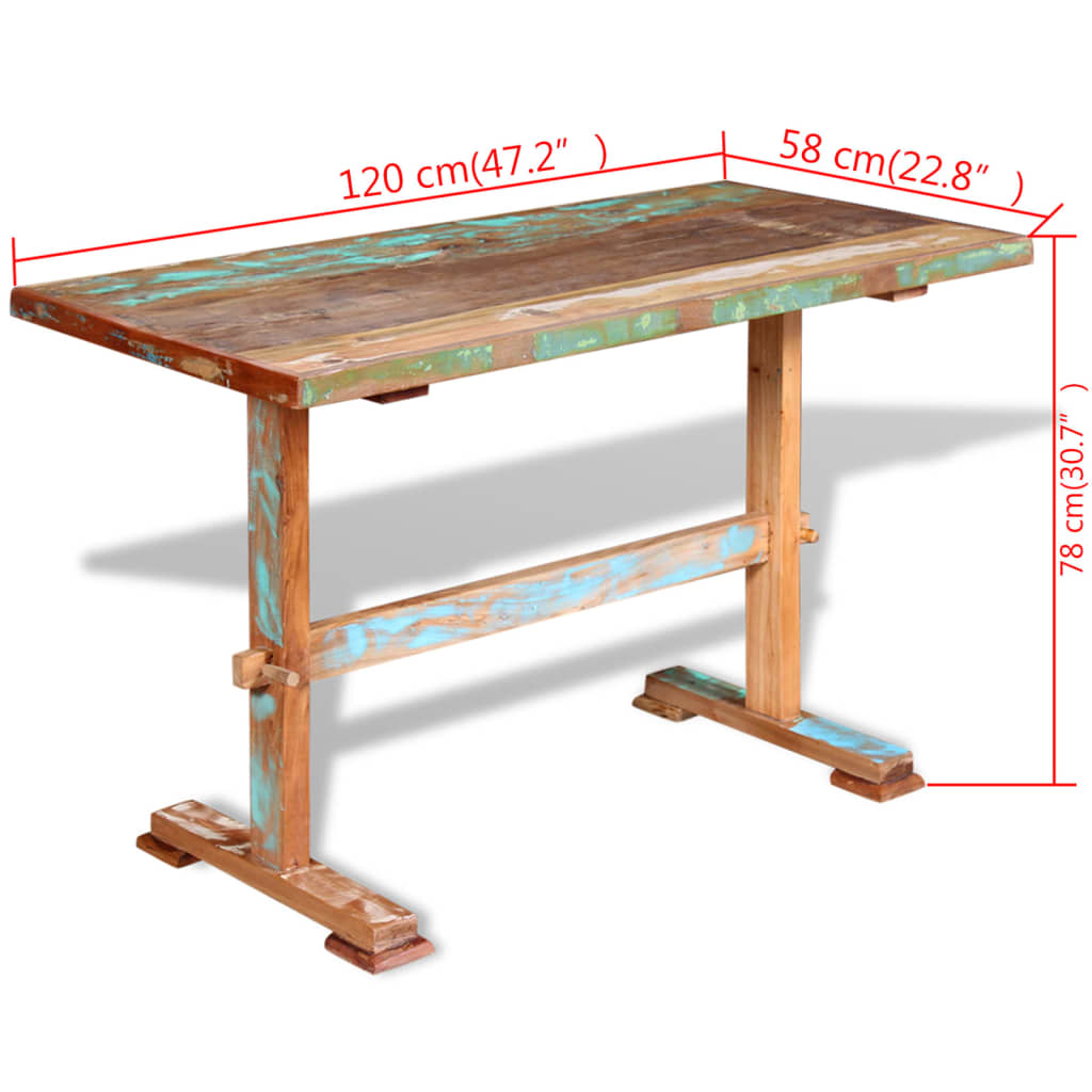 vidaXL Mesa comedor con pedestal madera maciza reciclada 120x58x78 cm