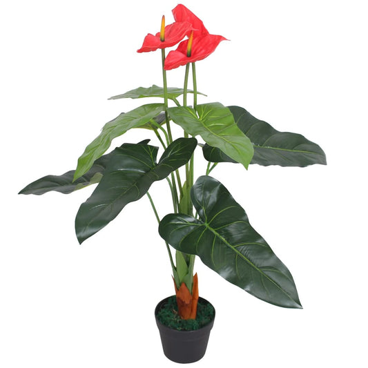 vidaXL Planta de anturio artificial con maceta 90 cm roja y amarilla