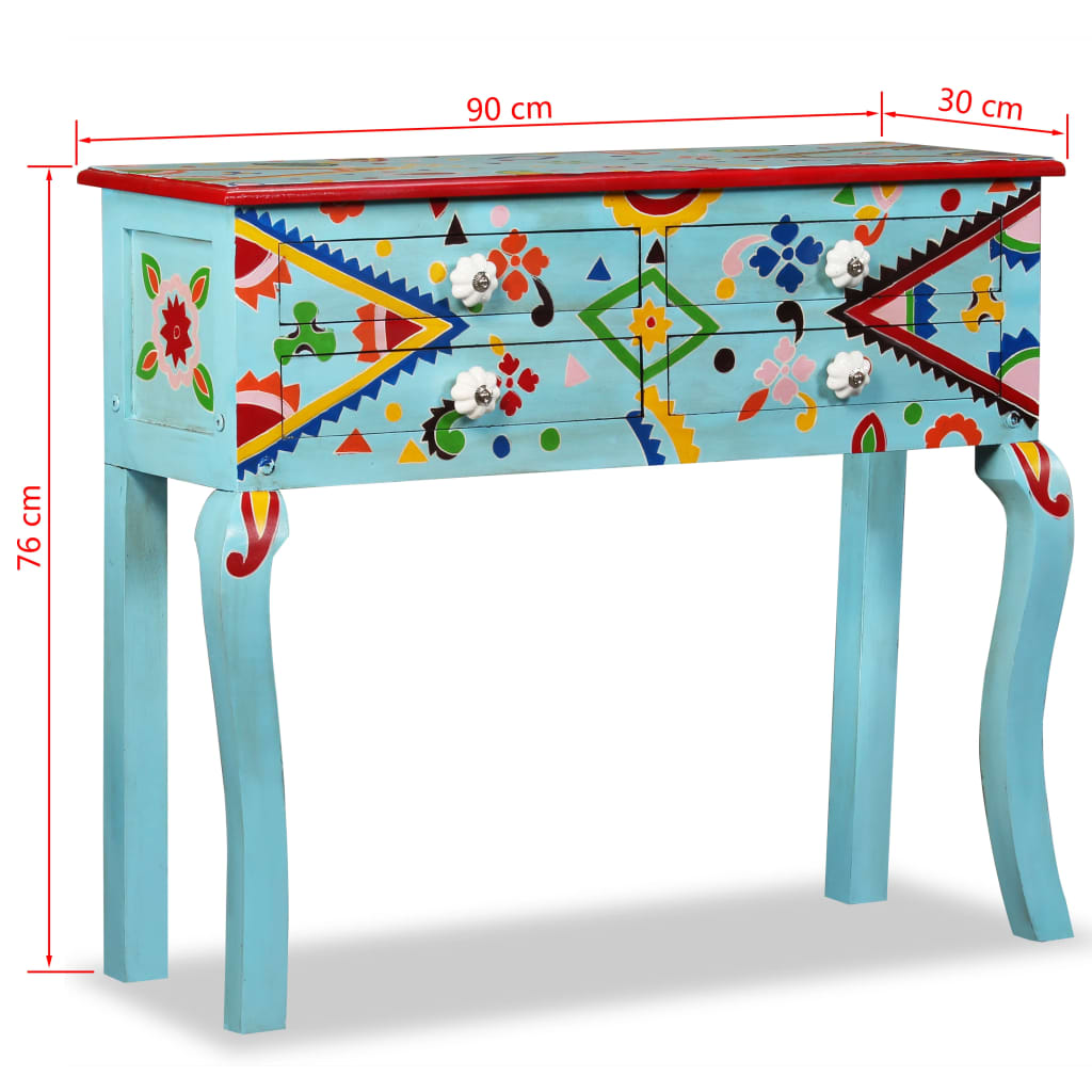 vidaXL Mesa consola de madera maciza de mango azul pintada a mano