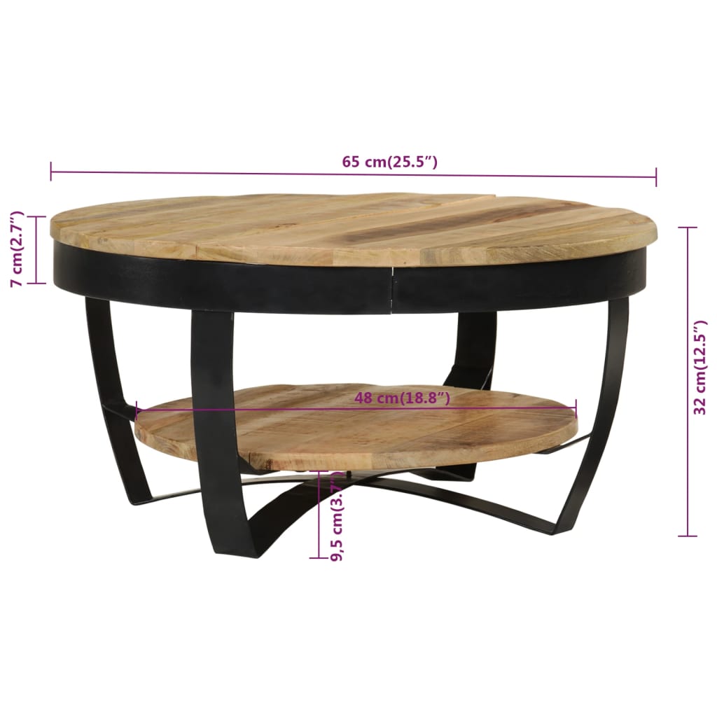 vidaXL Mesa de centro de madera de mango rugosa 65x32 cm